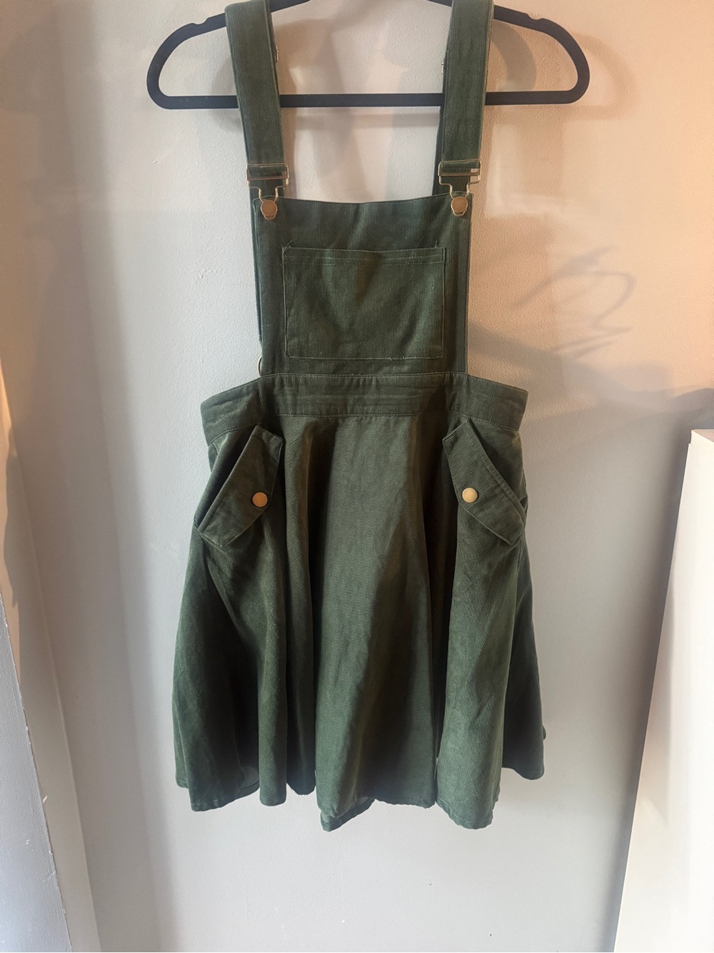 Unique Vintage Olive Green Corduroy Pinafore Skirt s large